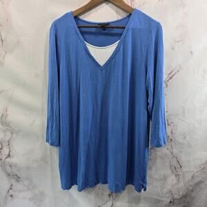 J Jill Shirt Women Medium Blue White Long Sleeve Wearever Two Fer Undershirt